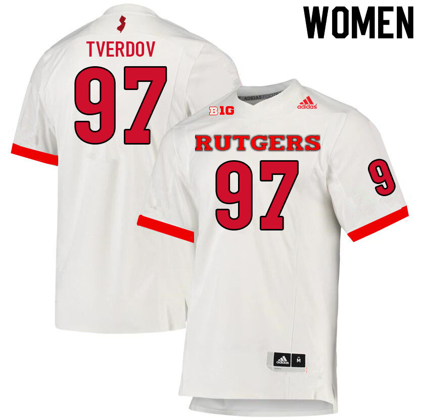 Women #97 Mike Tverdov Rutgers Scarlet Knights College Football Jerseys Sale-White